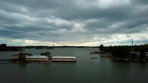 Aerial rising shot of the Gulf of Finland in the Baltic Sea with an impending storm. 4K