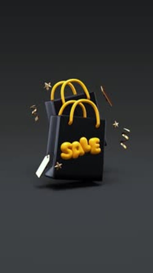 Black Friday 3D animation video for social media sale promotion with shopping bags and discount tags
