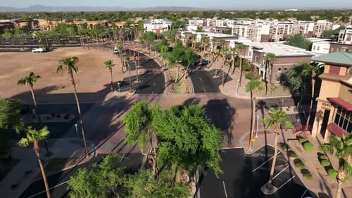 Aerial view of civic center and palm trees, United States.