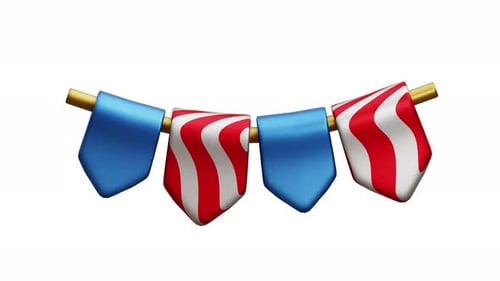 3D Patriotic Bunting with Red White and Blue Flags Animation
