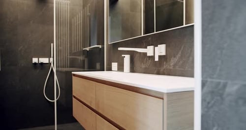 Minimalist Interior in Brown Colors with Bathroom Accessories
