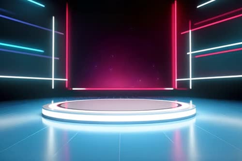 Neon Futuristic Stage Background with Glowing Podium