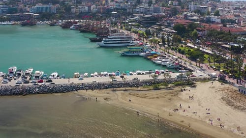 Aerial Video of Marina with Yachts By Coastal City