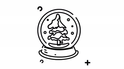 Boule à neige avec icône animée en ligne d'arbre. Animation graphique animée sur le thème de l'hiver