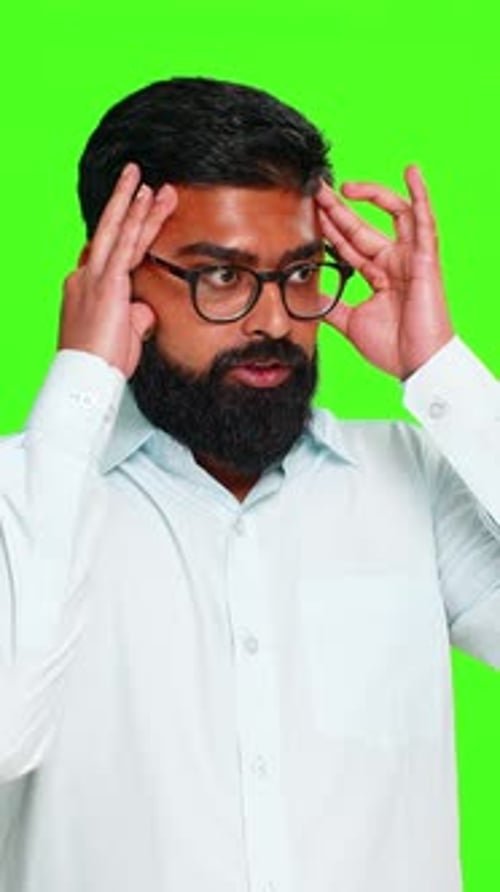 Man with Head Pain on Chroma Key Background