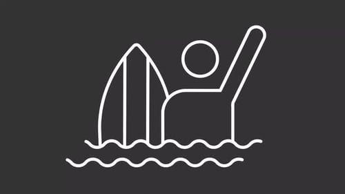 Animated Surfer Icon in Flat Line Art Style
