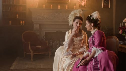 Elegant Women in Historical Costumes Share Intimate Moment