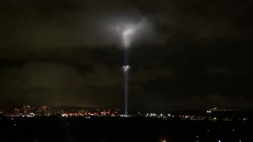 THE 911 PENTAGON MEMORIAL LITE UP AT NIGHT