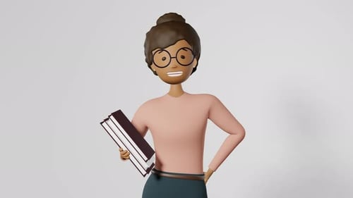 Animated 3D Woman Speaking Holding Books