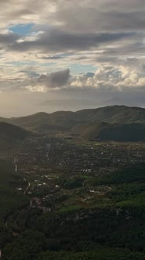 Serene mountain village in a scenic valley
