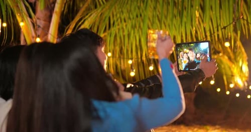 Friends Celebrating Together With A Video Call At Night