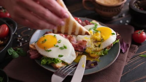 Delicious Toast Topped with Eggs and Bacon
