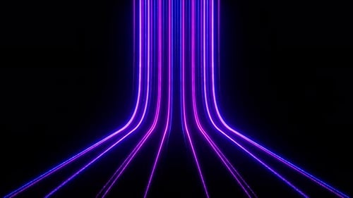 3d animation, abstract black background with pink blue neon lines go up and disappear