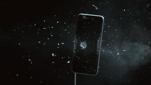 Smartphone Screen Shattering in Slow Motion on Black