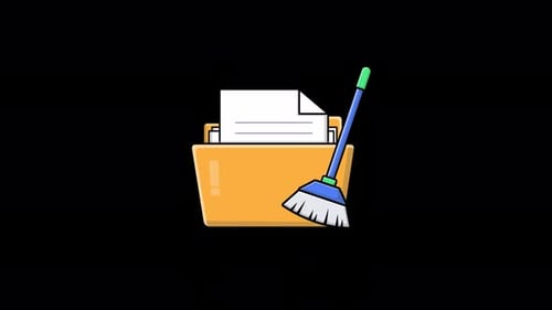 Animated Folder with Broom. Data Cleaning Concept Video - Transparent