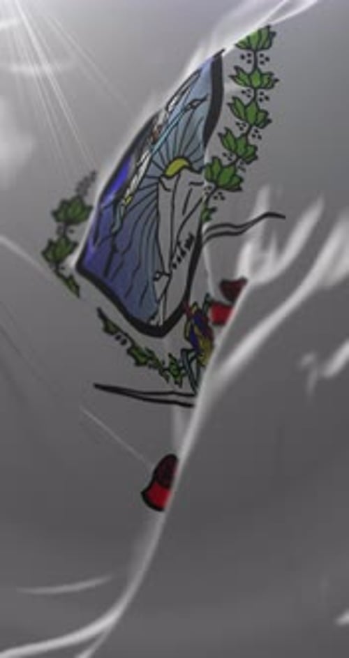 Waving Vertical Flag with National Coat of Arms Emblem