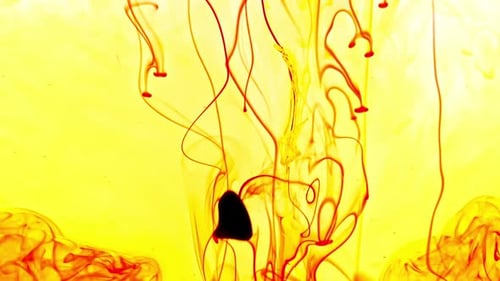 Abstract Red and Yellow Ink Flowing in Liquid