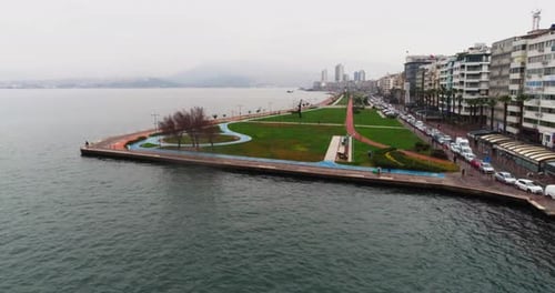 Aerial shot of Izmir Kordon Square.