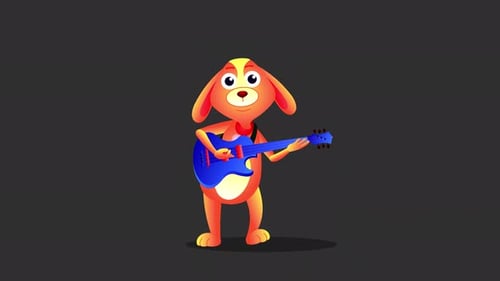 Animated Cartoon Dog Character Playing Electric Guitar