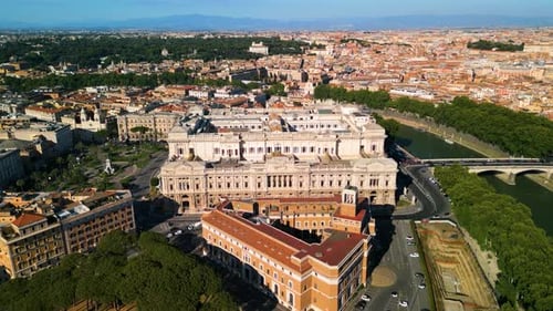 Cinematic Establishing Shot of Italian Supreme Court Building - Corte di Cassazione in Rome, Italy