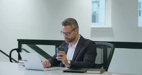 Business Offices Place Businessman Working with Laptop in Office Business Man Director Using Laptop