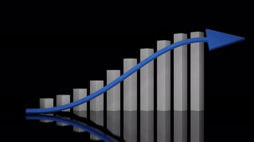 3D Bar Graph Growth with Upward Trend Arrow Animation