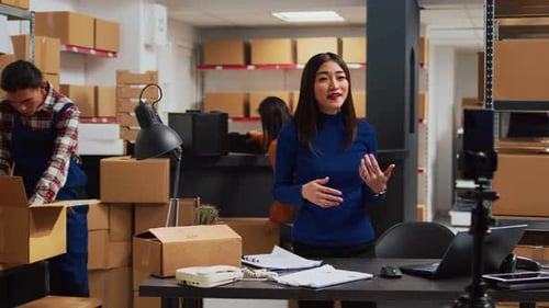 Woman Presenting Technology for Business