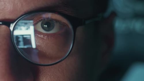 Close Up Glasses Reflecting Endless Internet Pages Scrolling Online Content Concept Web Search