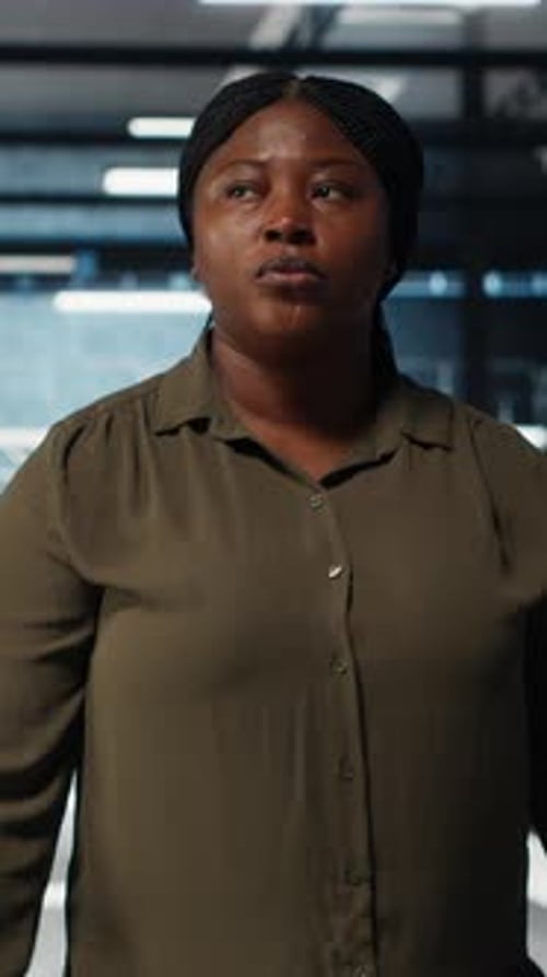 Vertical Video Software Developer Walking in Data Center Checking Hardware