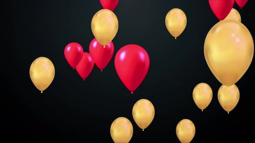 of Golden Balloons Flying Moving Seamless Alpha Channel