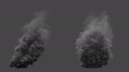 Conjunto de duas variações de uma explosão de fumaça preta. O arquivo contém Alpha Channel.