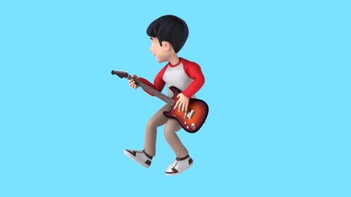 Fun 3D cartoon teenager playing guitar (with alpha channel included)
