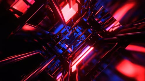 Tiefblauer und roter unendlicher abstrakter Neonfrakturzonen-Hintergrund VJ Loop In 4K