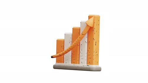 3D Animation Rising Bar Chart With Upward Arrow