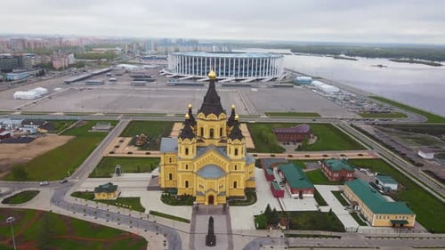 Cathedral in Nizhny Novgorod and the Embankment of the Oka River