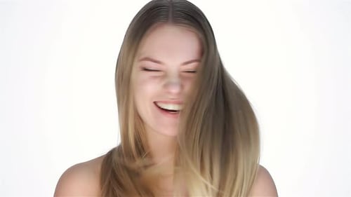Woman with Long Blonde Hair Shakes Head