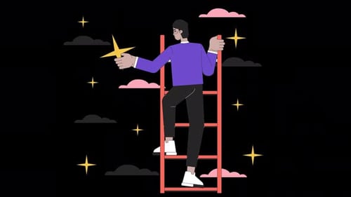 Reaching for star climbing ladder of success line 2D animation