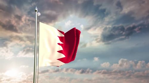 Bahrain Flag Waving in Realistic Sky