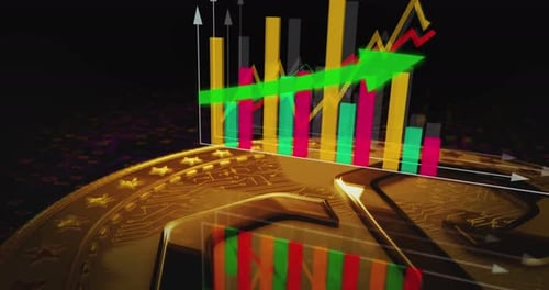 Polygon Matic cryptocurrency golden rotating coin on chart