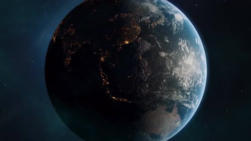 Digital Earth Globe Rotating from Space with City Lights
