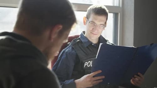 Police officer - reading file for criminal in office HD