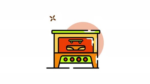 Animated Oven Icon with Outline Style Wobble Motion
