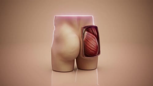 Conceptual 3D animation of gluteal muscle anatomy