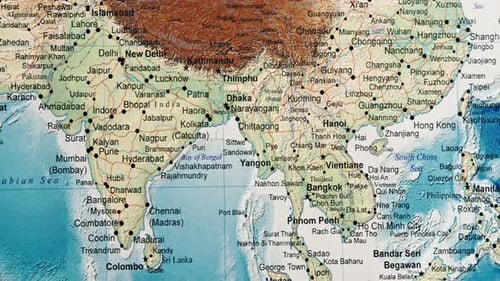 Political Map of Asia Panning Shot