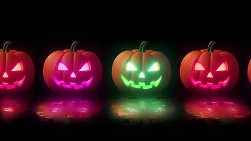 Spooky Animated Neon Jack-o'-Lanterns for Halloween Celebrations