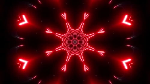 Hypnotische rote Neonblume pulsiert mit elektrischer Energie in der Dunkelheit