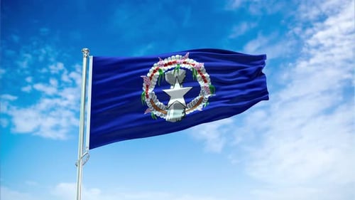 Northern Mariana Islands Flag Waving Seamlessly Against Blue Sky