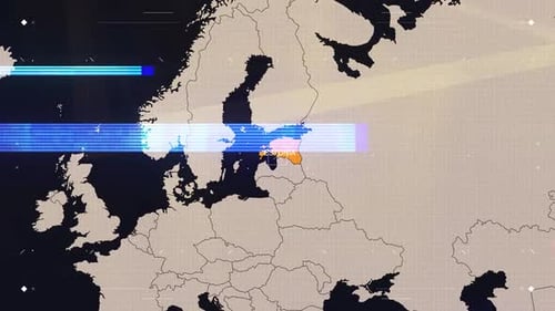 Digital World Map Animation with Highlighted Country and Glitch Effects