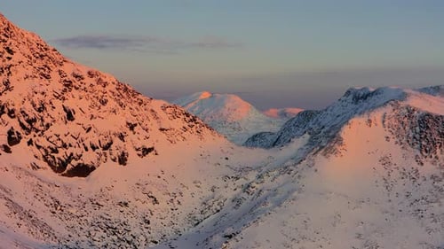 Snowy Mountains Aerial at Sunrise or Sunset