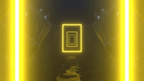 Yellow Green Infinite Sci Fi Neon Corridor Background VJ Loop l 4K